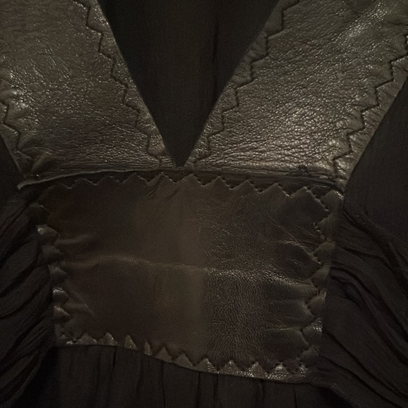 SOLD ! Beautiful, black sheer dress trimmed in leather size small - Picture 2 of 5